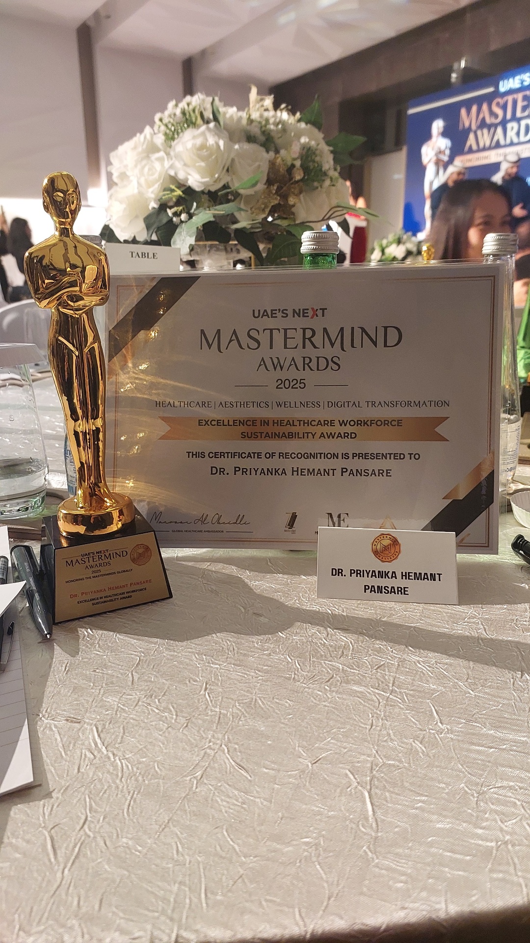 Mastermind Awards 2025 trophy and Certificate of Recognition presented to Dr. Priyancka Hemant Pansare